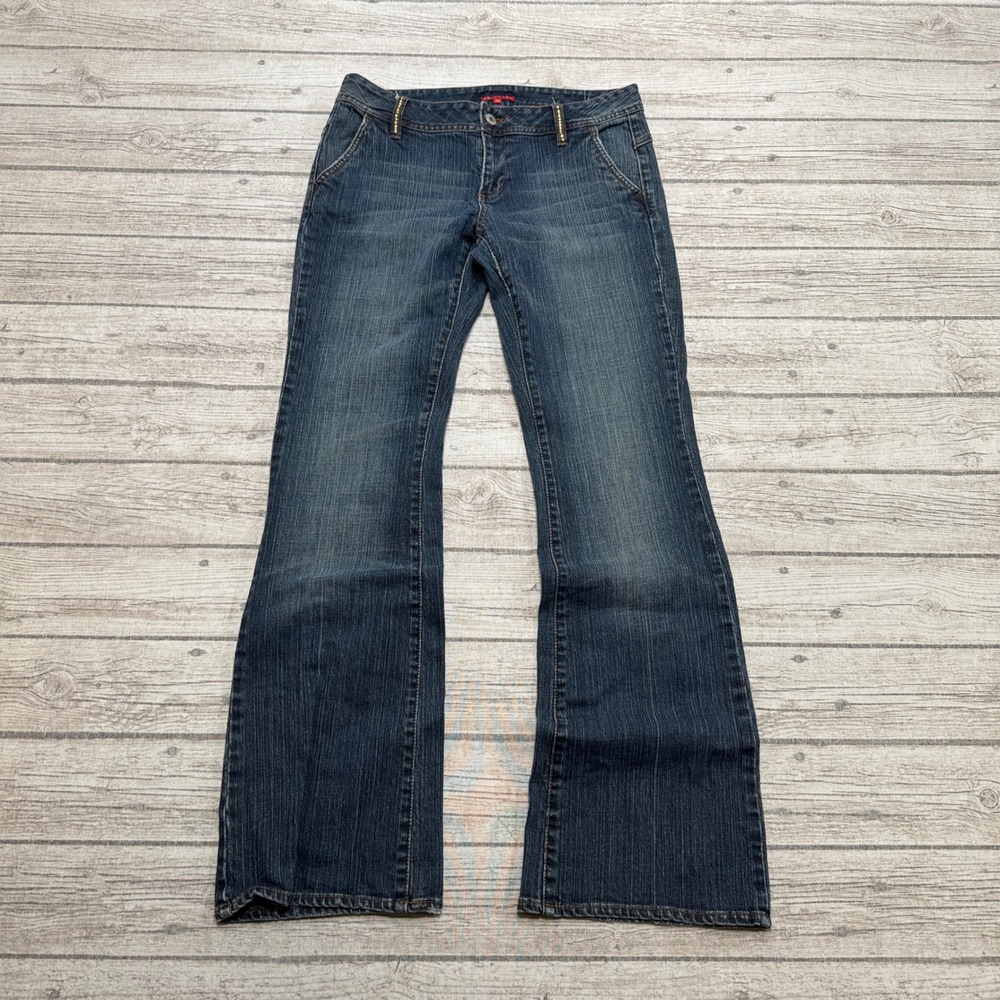 Y2K Smart Set Jeans Women's 29 Blue Studded Low Rise Bootcut Relaxed Fit Denim